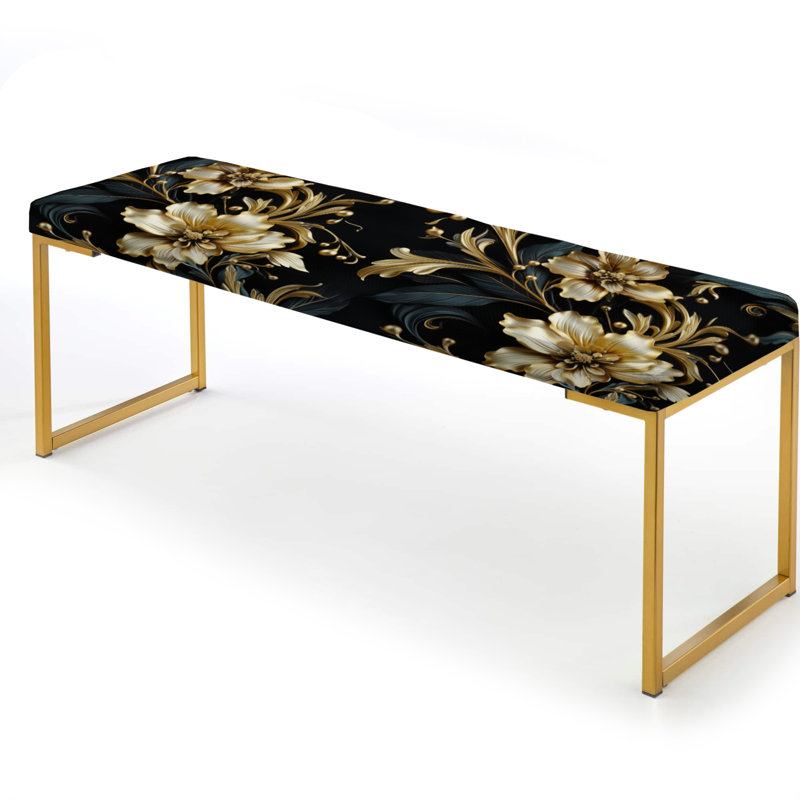 Motif de pivoines bleues et beiges - Banc rembourré floral doré, Blue/Beige