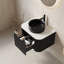 Meuble-lavabo de salle de bain, meuble de rangement rayé à bords arrondis avec tiroir, vasque ronde en pierre noire et plateau en pierre frittée blanc de Carrare, pré-assemblé
