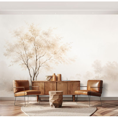 Wall Mural Peel and Stick Wallpaper Brown White Twigs Delicate Branches Fine Stems Minimal Leaves Organic Self-Adhesive Removable Contact Paper Wall Decor for Living Room Bedroom 69"H x 96"W