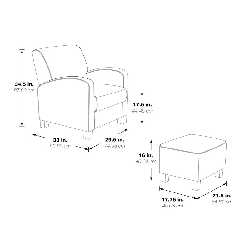 Fauteuil club avec repose-pieds 29,25 po Kaelan, Polyester gris clair