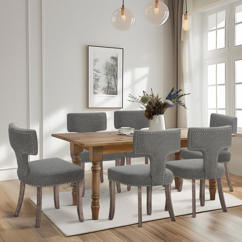 Dinning Chairs In Mordern Life With Leather Upholstered, 4, Gray