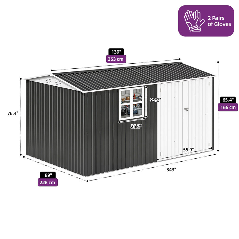 Remise de rangement en métal, H 93,7 po x l 143,7 po x P 76,38 po