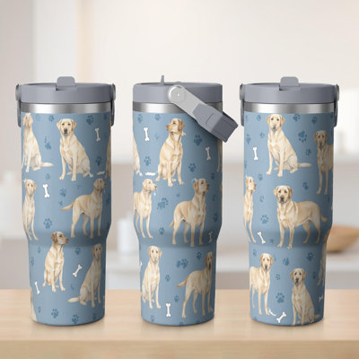 Gobelet 30 oz avec couvercle et poignée Gobelets isothermes en acier inoxydable Bouteille d'eau mignonne avec rabat (chien)