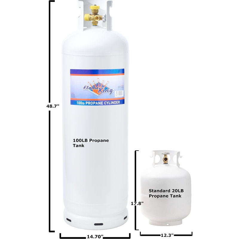 Bouteille de propane multi-valves 100LB Flame King avec remplisseur de grande capacité, blanc