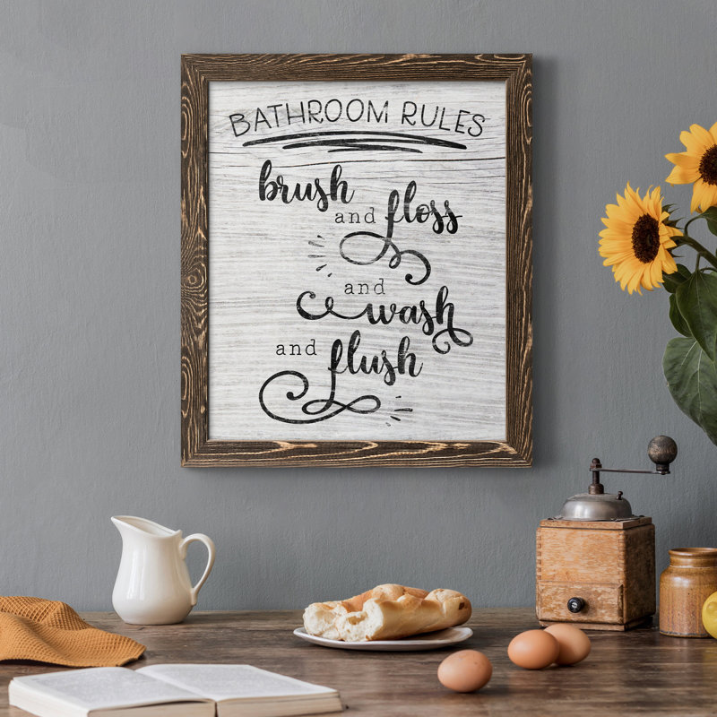 "Bathroom Rules" - Art textuel sur toile, Noyer, H 37,5 po x l 27,5 po x P 1,5 po