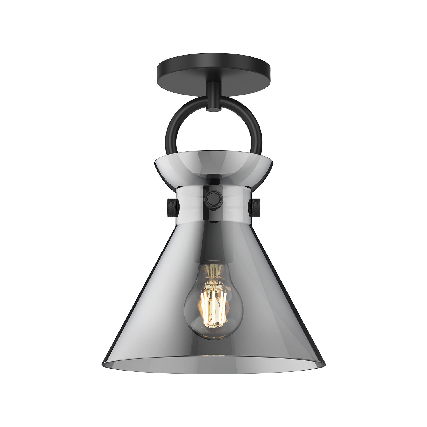 Tiney Single Light Glass Semi Flush Mount, Matte Black, Smoked