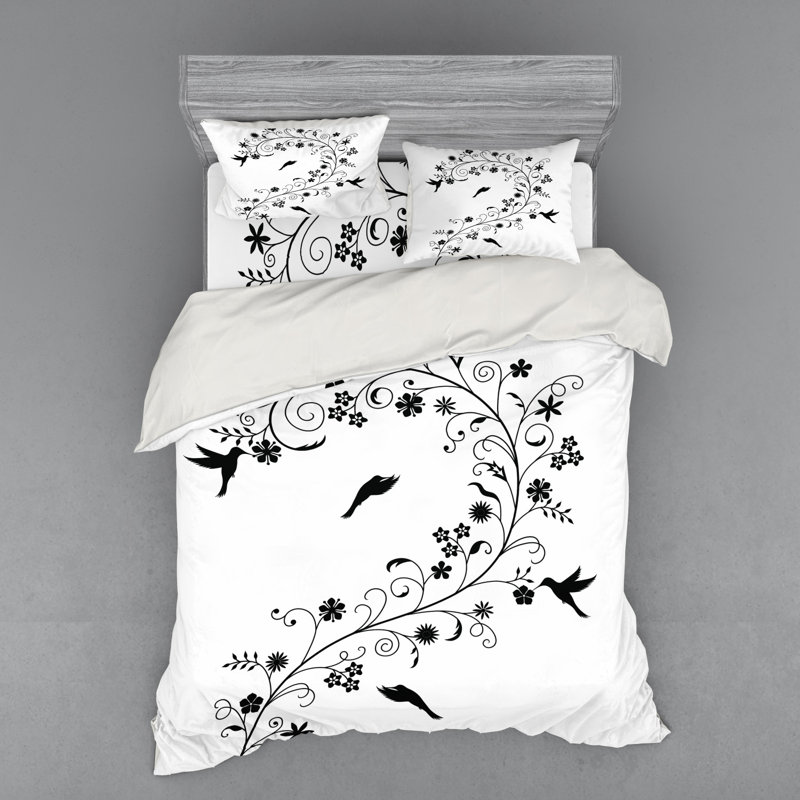 Ensemble de housse de couette en microfibre noir / blanc, Housse de couette grand + 3 pièces supplémentair