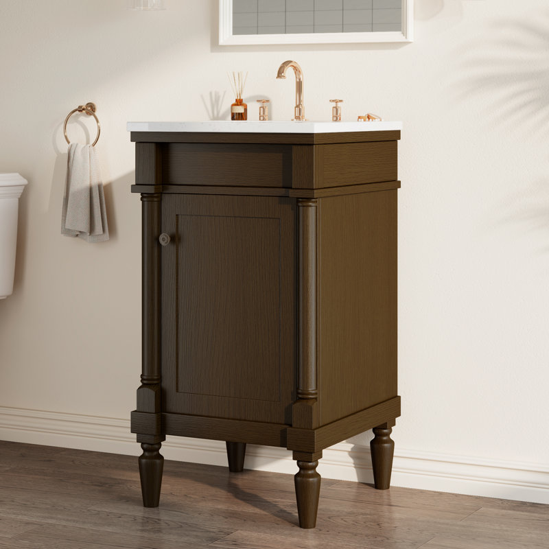 Meuble-lavabo simple 19 po avec plateau en pierre reconstituée, Brun
