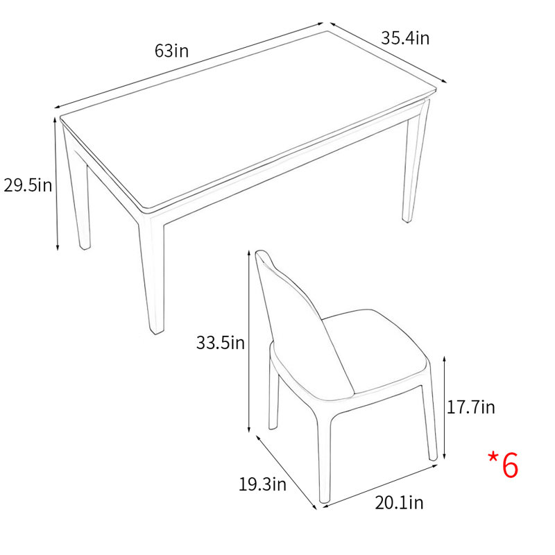 Modern simple rectangle dining table sets, 29.5"H x 63"L x 35.4"W