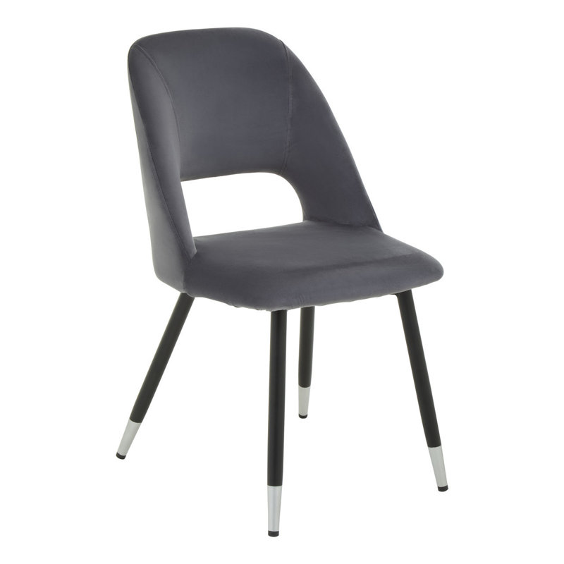 45cm H Velvet Upholstered Side Chair, Grey, Silver
