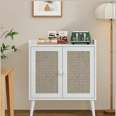Sideboard Buffet Cabinet with Storage, Bar Liquor Cabinet with Rattan Decorated Doors, Credenza Console Table