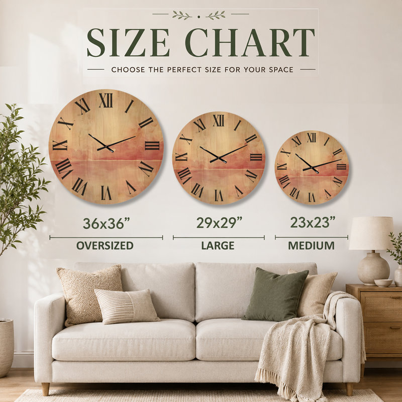 Horloge murale plage en bois - Horizon nuage rosé, Oversized