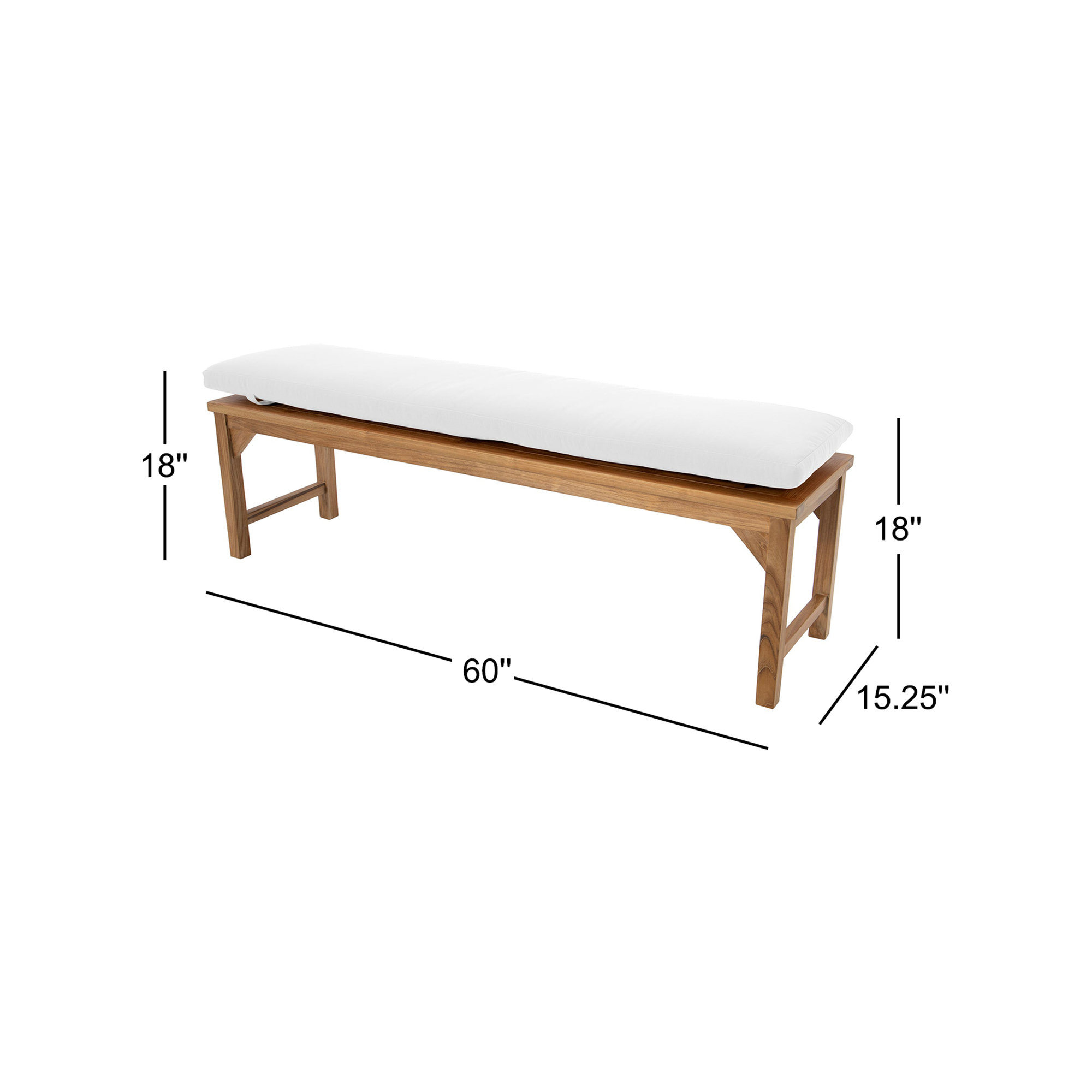 Velay Teak Outdoor Bench, White, 18" H x 60" W x 15.25" D