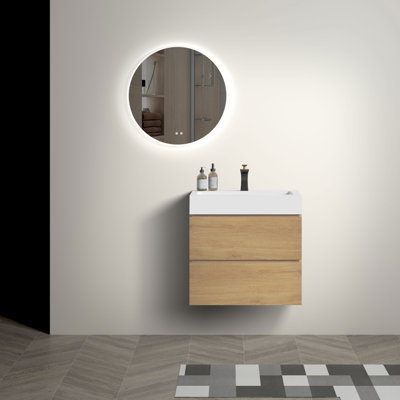 Buffet de salle de bain mural en chêne naturel 24 "avec finition de lavabo de meuble-lavabo intégré et rangement maximal