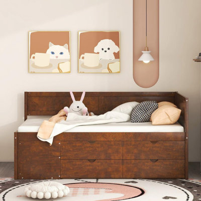 4 Drawer Wooden Daybed with Shelves