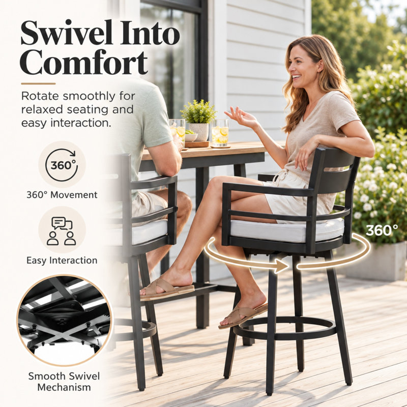3-Piece Aluminum Outdoor Swivel Bar Set with 30" Seat Height Stools, 3-Piece: Table, 2 Chairs