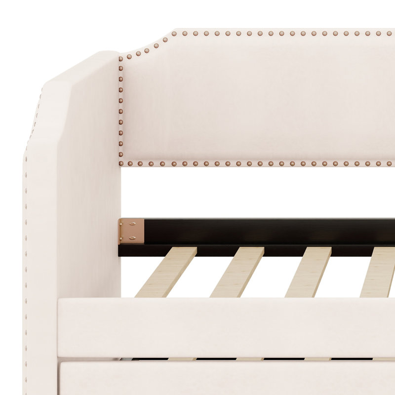 Lit de jour en velours avec lit gigogne, Beige