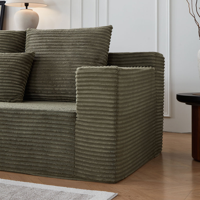 Canapé modulaire profond en velours côtelé avec porte-gobelets, aucun assemblage requis, Vert