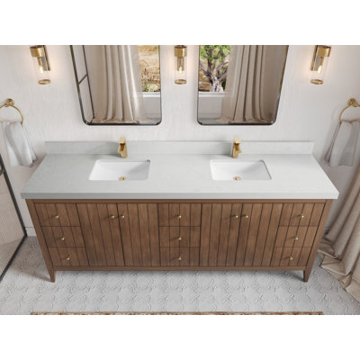 Meuble-lavabo double 84 po avec plateau en quartz Atlanta