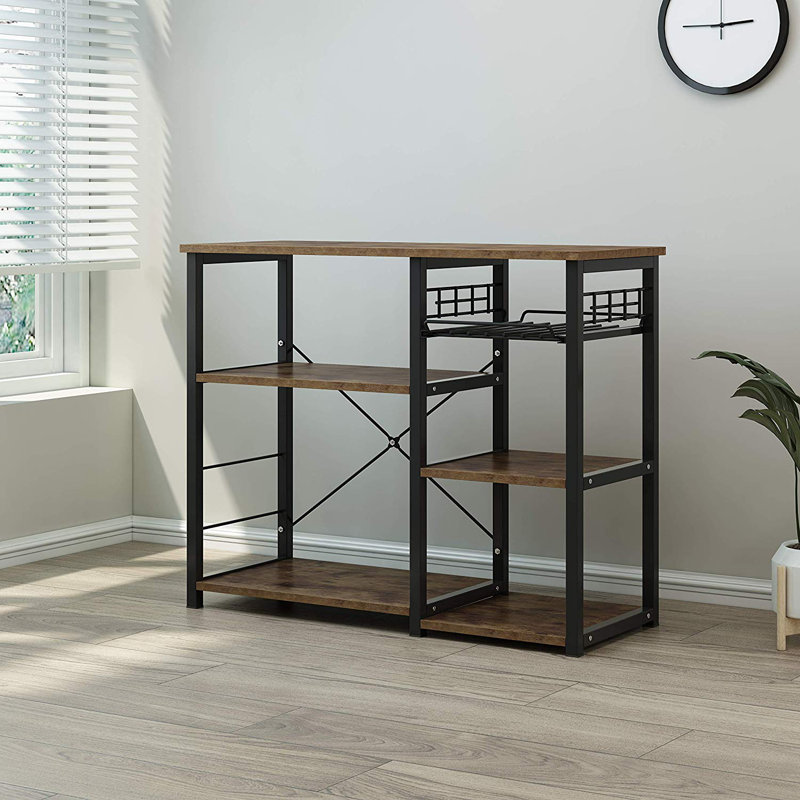 Kearse Kitchen Island, Rustic Wood Finish, Black