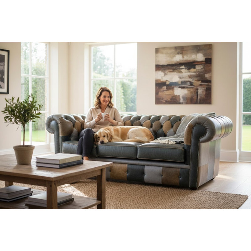 3 Seater Sofa, Cracked Wax Patchwork