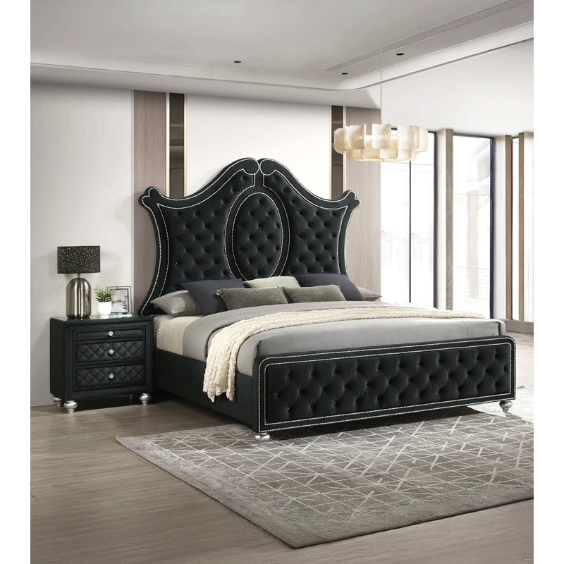 1Pc 3-Drawer Nightstand Velvet Tufted Drawer Front