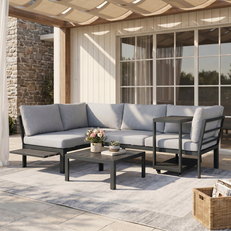 4-Piece Modular Patio Conversation Sets With Removable Cushion Coffee Table, Sectional Seating Group With End Table For 4 Person