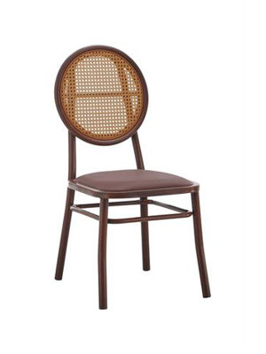 Chaise d'intérieur en métal avec dossier en polyester tissé et assise rembourrée en vinyle acajou