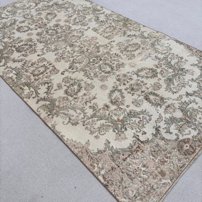 Tapis beige en laine rétro avec patchwork 61,8 x 116,5 pouces