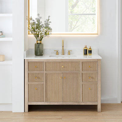 Lala 48" Single Bathroom Vanity with Grain White Engineered Stone Countertop without Mirror