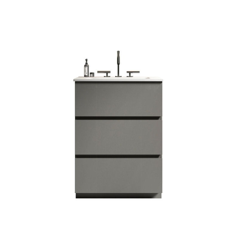 Modern Bathroom Basin Vanity - Grey, Spacious & Large Grey Cabinet Maximize Space Ergonomic, 24"