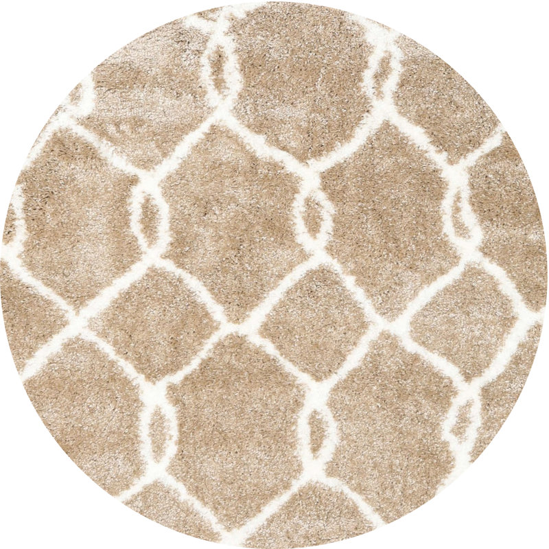 Tapis beige contemporain, Rond 7 pi x 7 pi