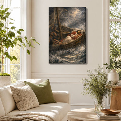 Calming the Storm Christ Sleeping on Boat Canvas Print