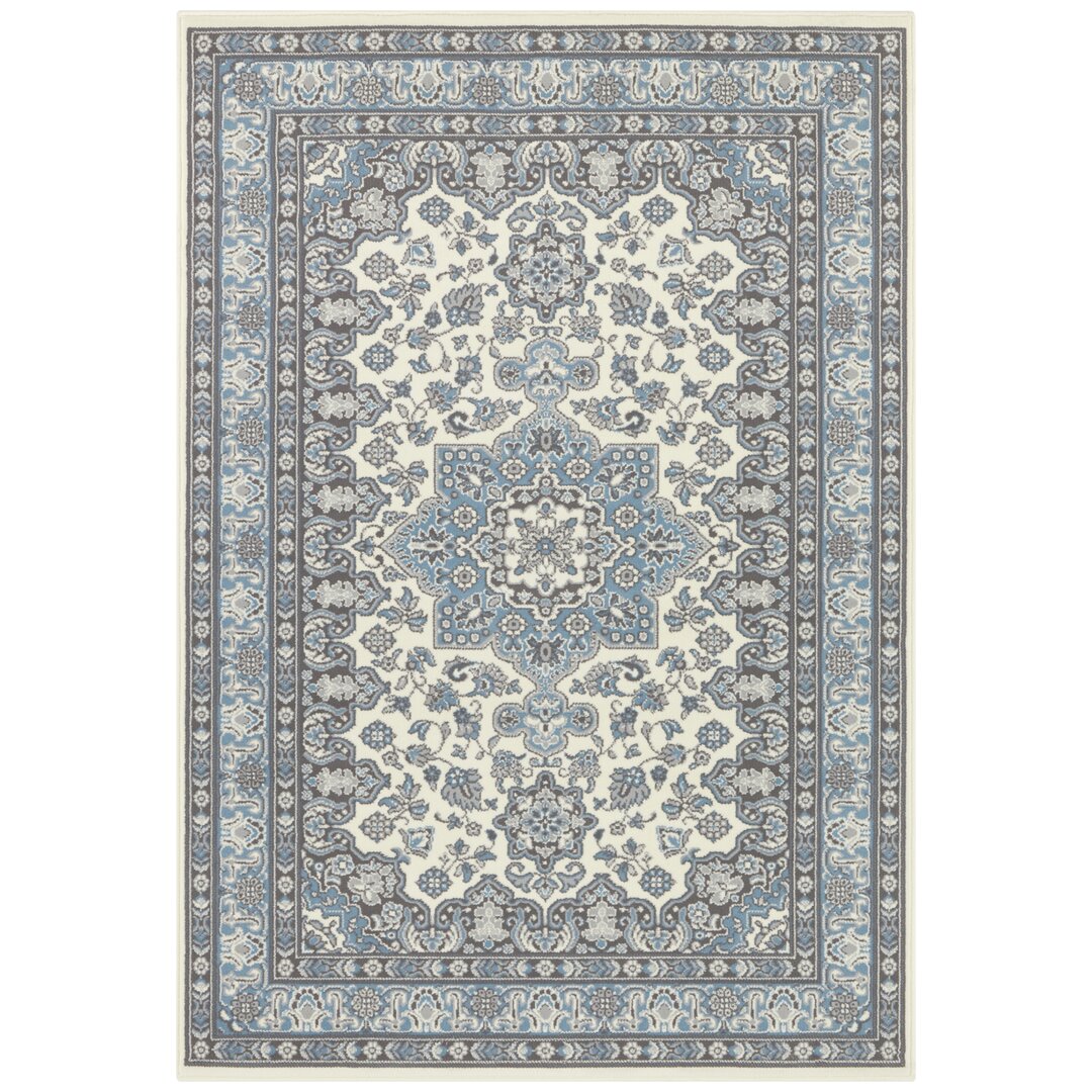 Täbriz Orient Teppich - Kurzflor Orientalisch für Wohnzimmer, Esszimmer, Flur - Himmelblau