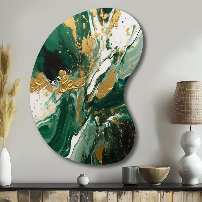 «Green» et liquide «Magic I» - Décoration murale irrégulière en métal en forme de flèche abstraite, H 39 po x l 28 po