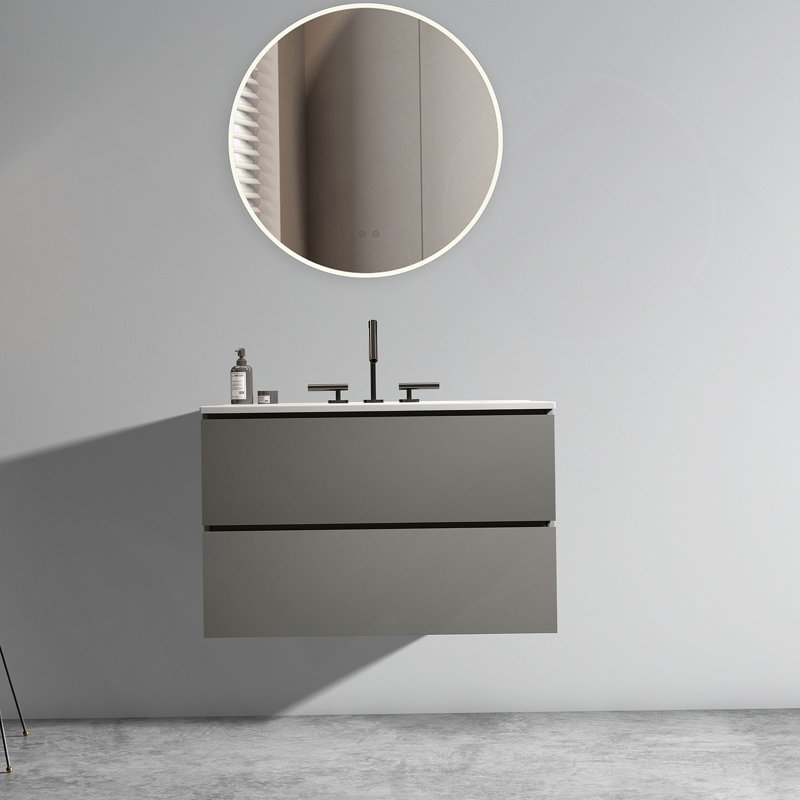 Meuble-lavabo mural de 30 po avec lavabo en céramique et trois trous de robinet, grand meuble-lavabo flottant avec rangement pour salle de bain moderne, pré-assemblé