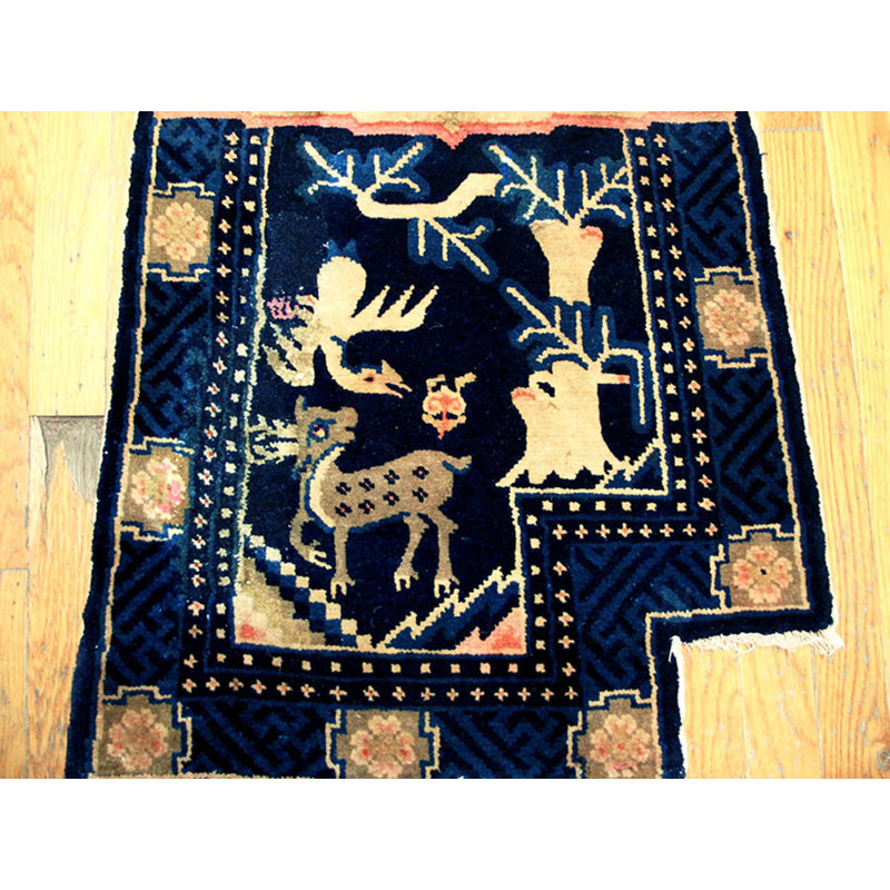 Antique Animal Motif Blue Chinese Saddle Horse Cover Rug