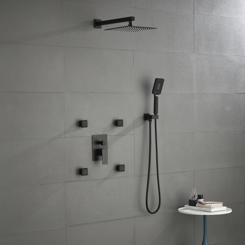 Wall Mounted Complete Shower System with Pressure Balanced Valve, Black