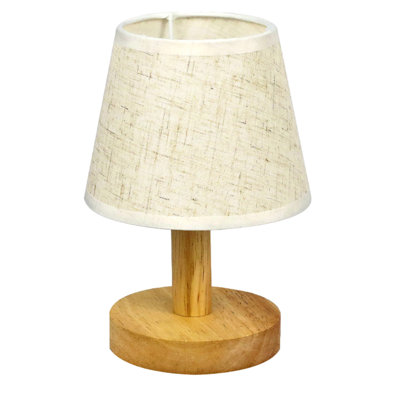 Lampe de table veilleuse pour la chambre à coucher à 3 lumières à intensité variable avec abat-jour rond en lin pour salon, bureau, dortoir, bois massif, ampoule DEL incluse
