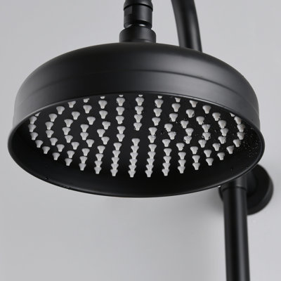 Système de douche à pluie et à main 8 po en noir mat avec option de débit à double tête en laiton 2,5 GPM