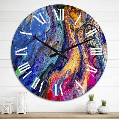 Red Blue and Yellow Marble Art Universe - Modern Wall Clock