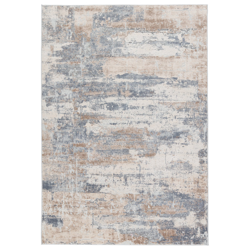 Tapis abstrait brun clair / gris clair, Rectangle de 10 pi x 14 pi