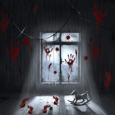4pcs 30*21cm Home Decoration Window Stickers Halloween Horror Handprint Wall Stickers Halloween Party Indoor/Outdoor Decoration,Spooky Wall Decal and Floor Stickers