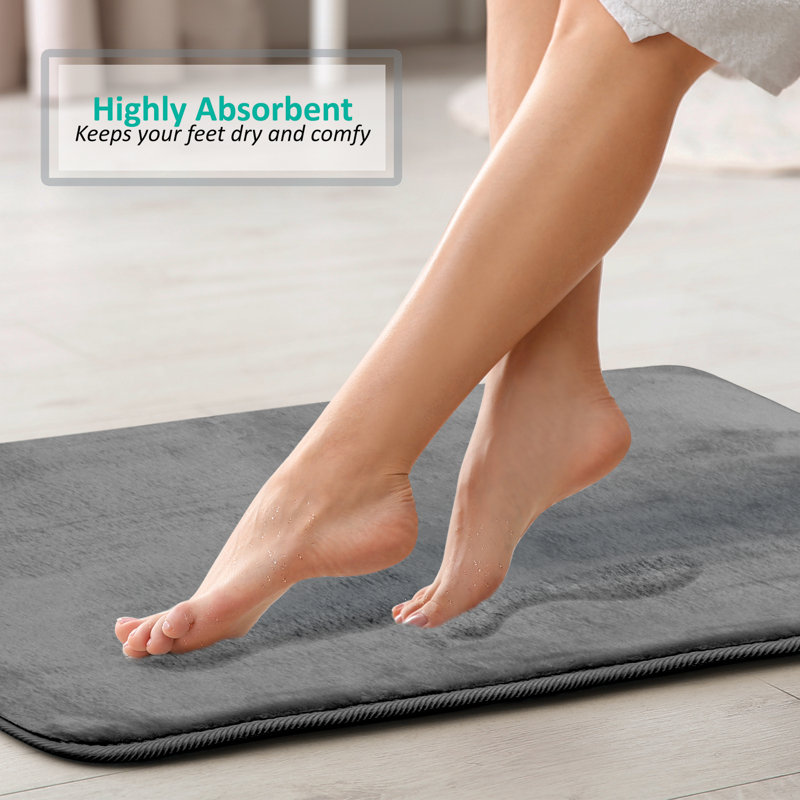 Aighan 3 Piece Ultra Soft and Absorbent Memory Foam Bath Rug Set with Non-Slip Backing, Med Gray