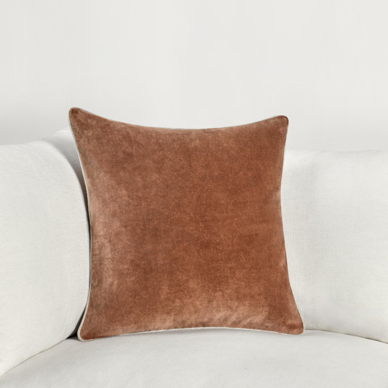 Harriet Cotton Throw Pillow, Hazel Brown, Square 18"