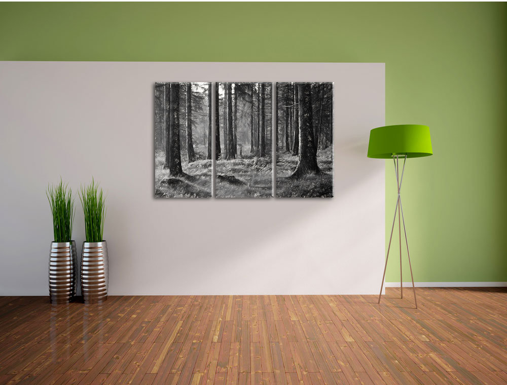 3-tlg. Leinwandbild-Set „Sonniger Tag im Wald“, Kunstdruck