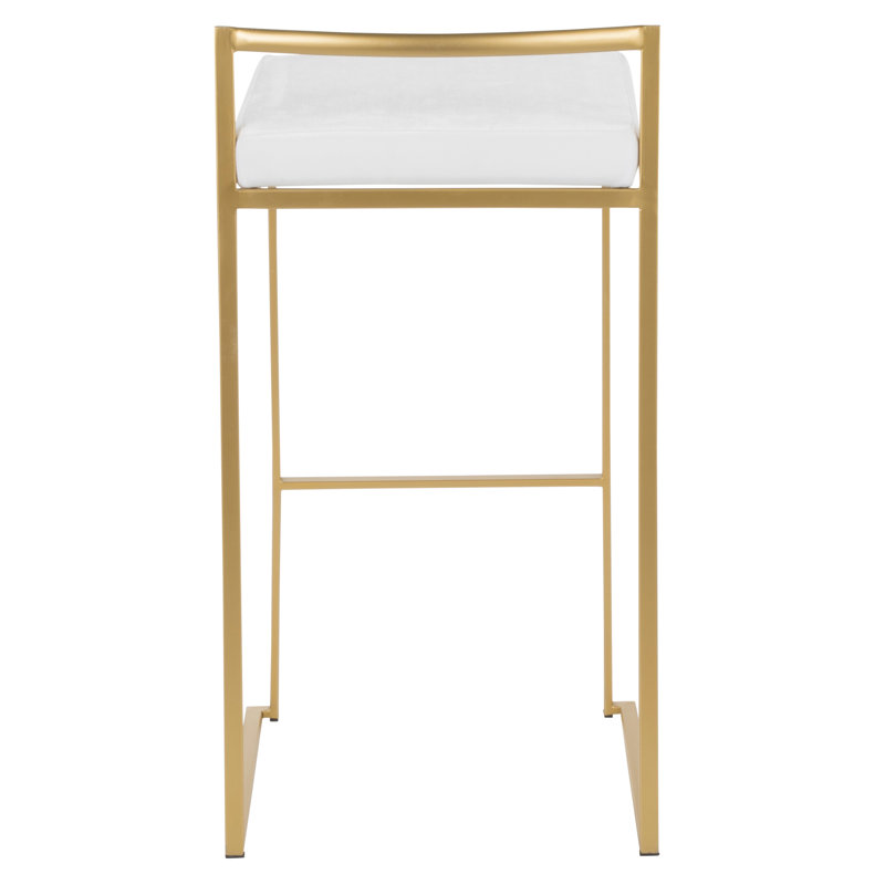 Contemporary-Glam Stackable Barstool In Gold With White Velvet Cushion By  - Set Of 2