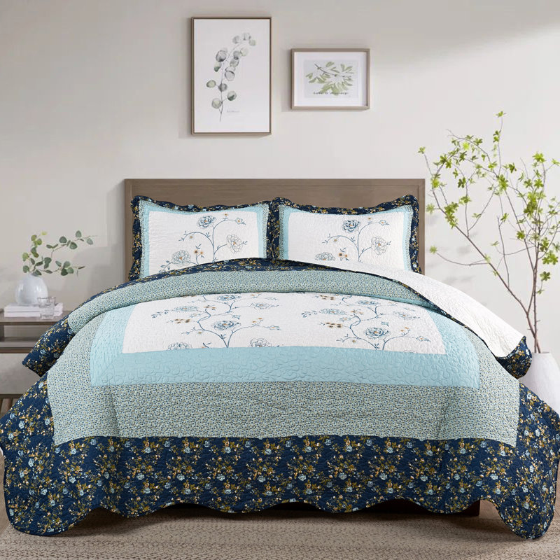 3 Piece Dorset Bedspread Set, King Coverlet + 2 King Shams, Blue