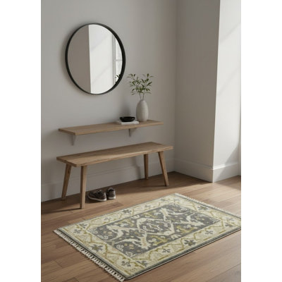 Tapis oriental gris / crème en laine noué à la main 2 pi 2 po x 3 pi Lakewood