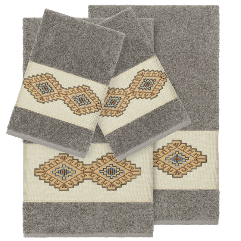Gianna Embellished 4 Piece Towel Set, Dark Gray